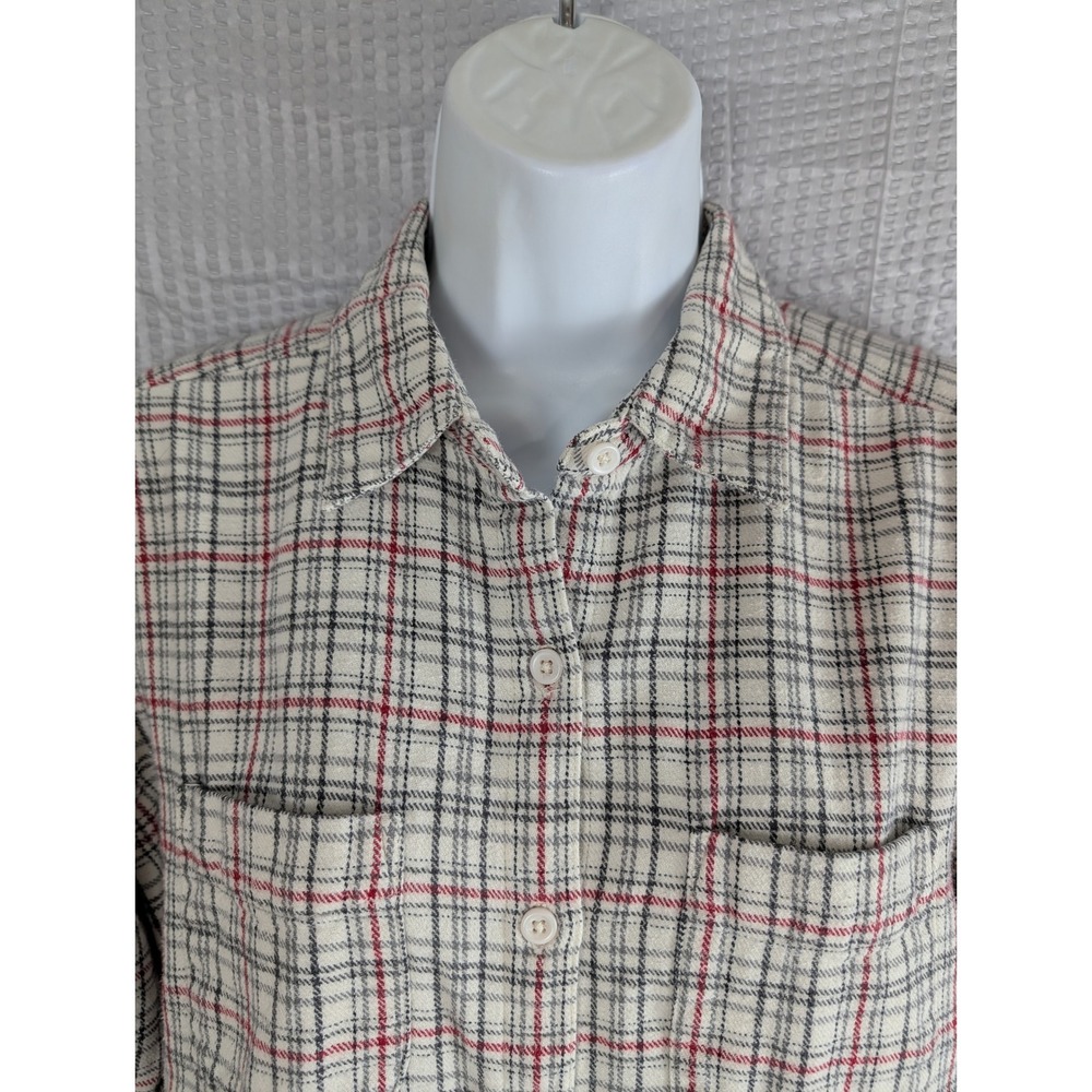 Woolrich Womens Medium Cream Red Plaid Flannel Button Up Shirt 100% Cotton 2006 - Picture 4 of 13
